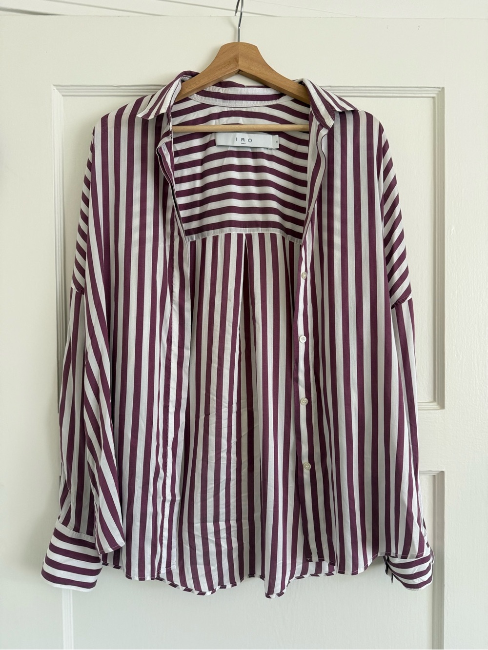 IRO Women's Burgundy and White Striped Button-Down Shirt